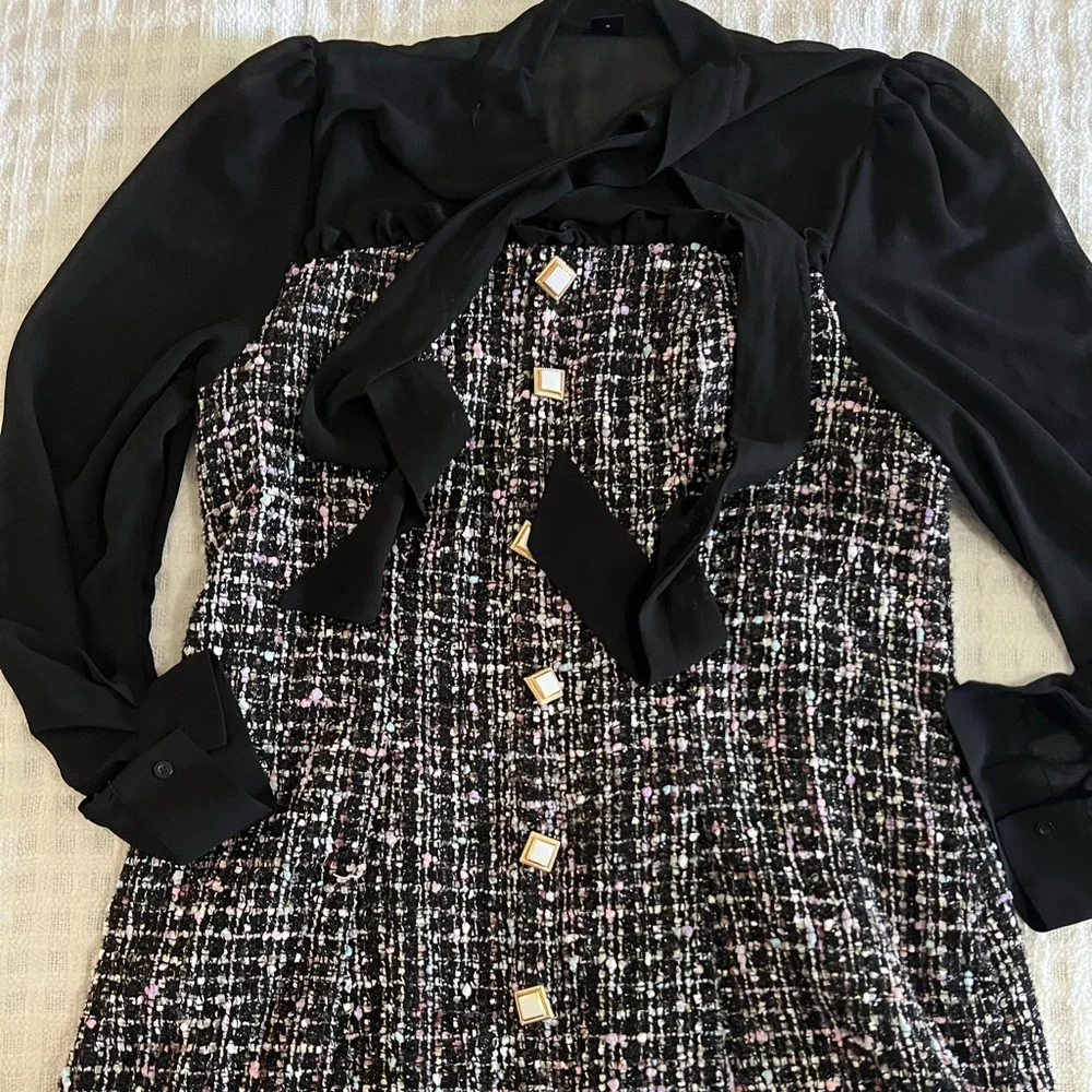 Shien Black & Pink Tweeted Dress ✨🛍️ - Picture 1 of 4